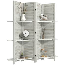 Homcom - Room Divider, 4 Panel Wood Privacy Screen with Display Shelves and Folding Storage for Bedroom or Home Office - White