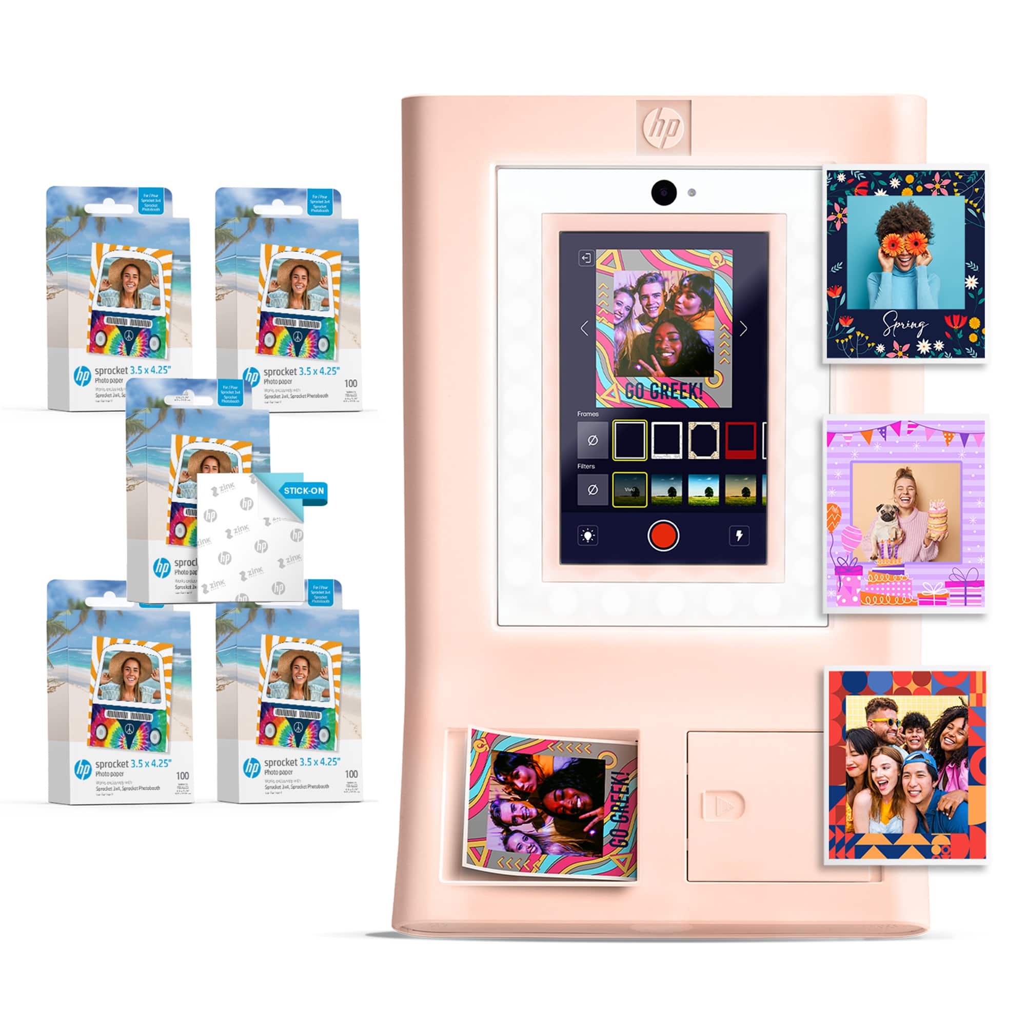 HP - Sprocket Photobooth 3x4" Printer Bundle, 500 Sheets - Pink