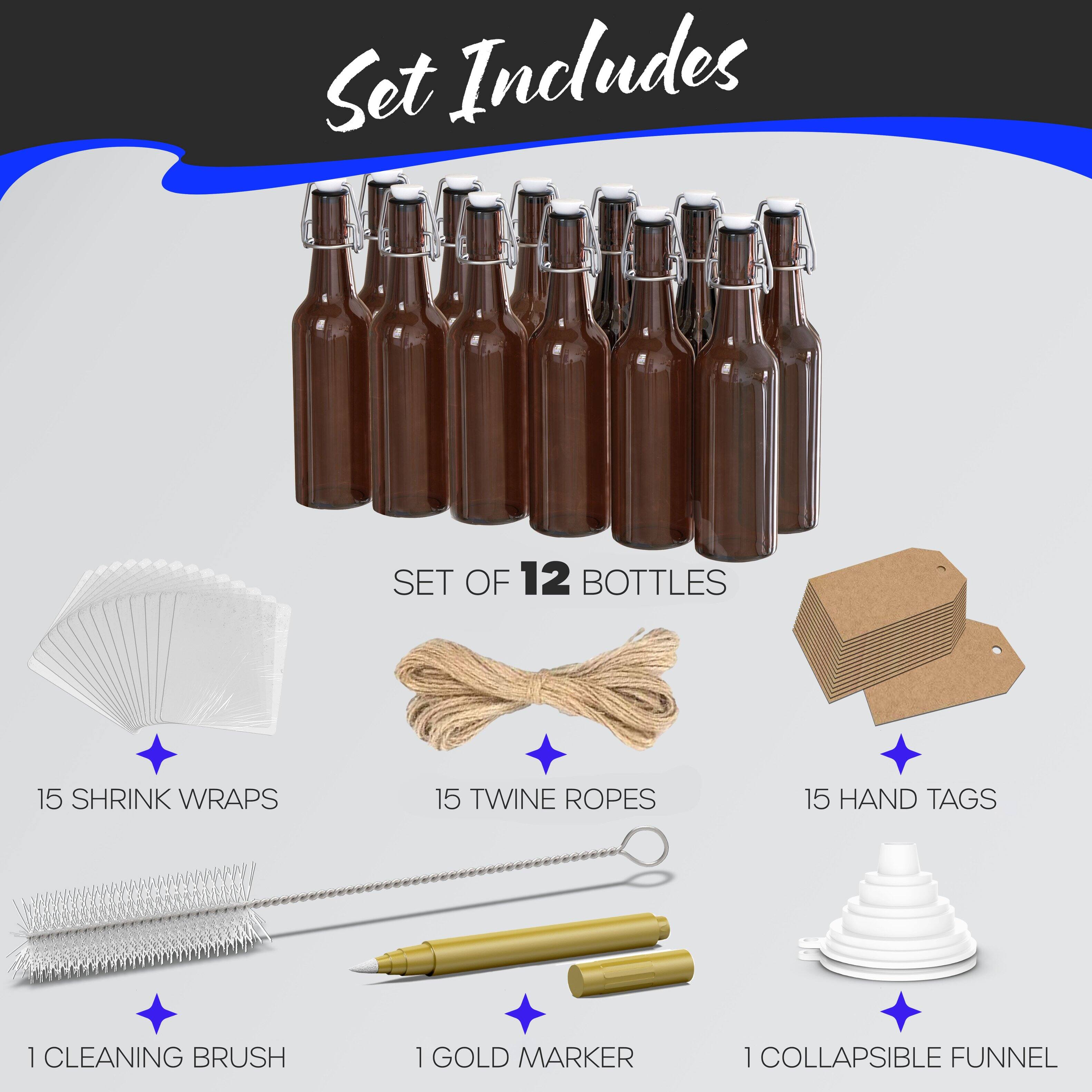 Set Includes

- SET OF 12 BOTTLES
- 15 SHRINK WRAPS
- 15 TWINE ROPES
- 15 HAND TAGS
- 1 CLEANING BRUSH
- 1 GOLD MARKER
- 1 COLLAPSIBLE FUNNEL