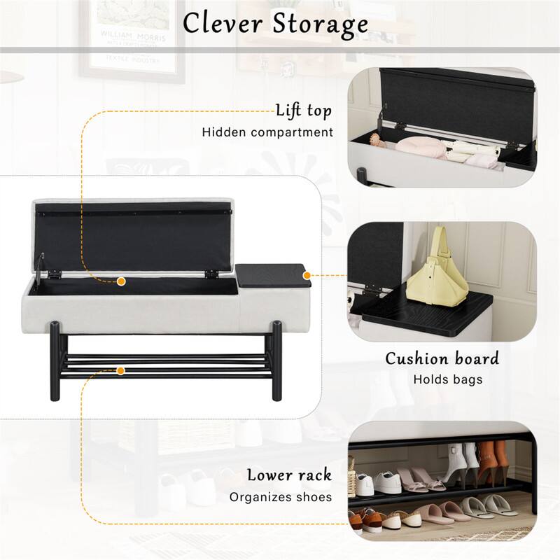 Clever Storage

- Lift top
  - Hidden compartment

- Cushion board
  - Holds bags

- Lower rack
  - Organizes shoes