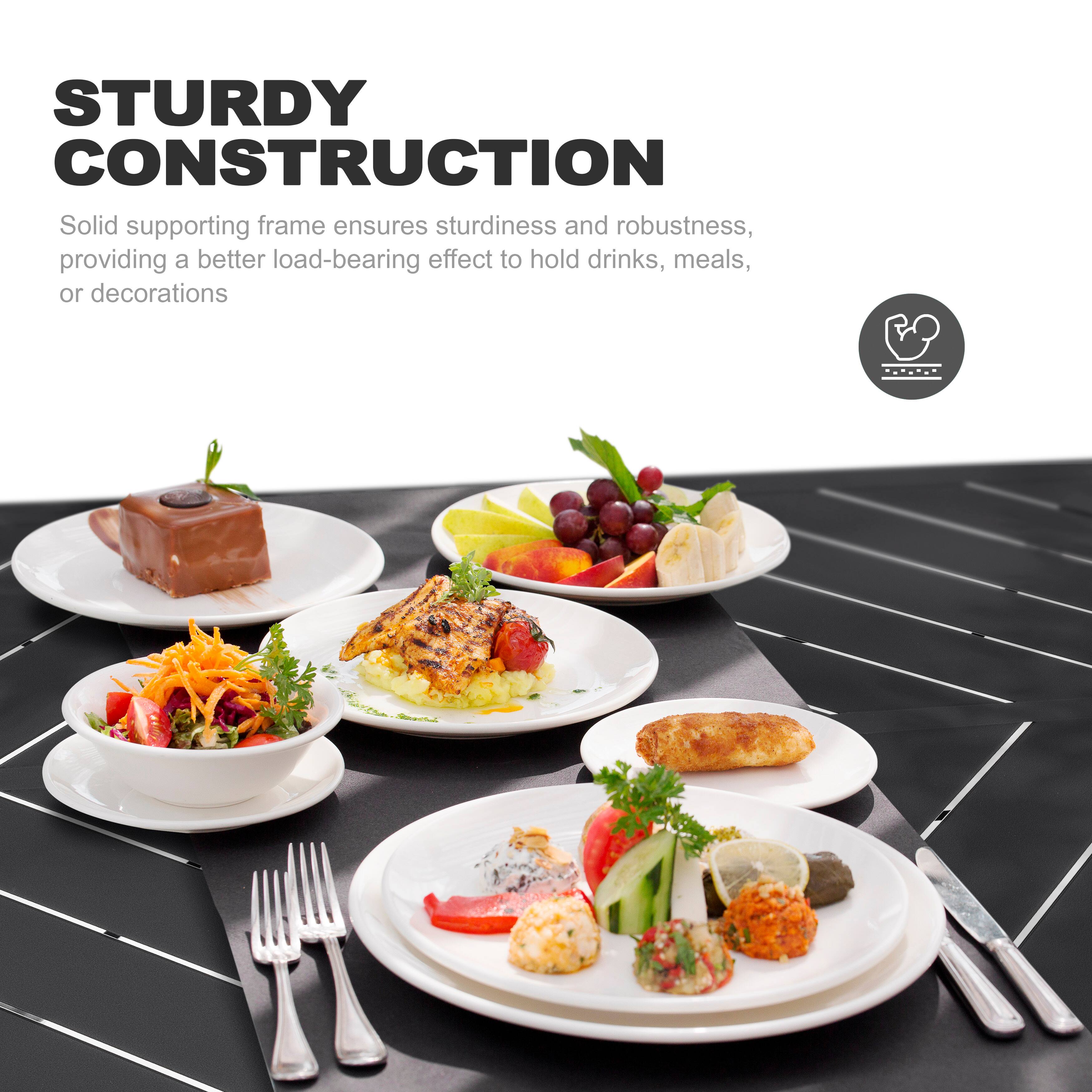 STURDY CONSTRUCTION

Solid supporting frame ensures sturdiness and robustness, providing a better load-bearing effect to hold drinks, meals, or decorations