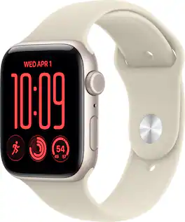 Apple Watch SE 3 (GPS + Cellular) 44mm Aluminum Case with Sand Sport Band - S/M - Starlight (Verizon) - (2026)