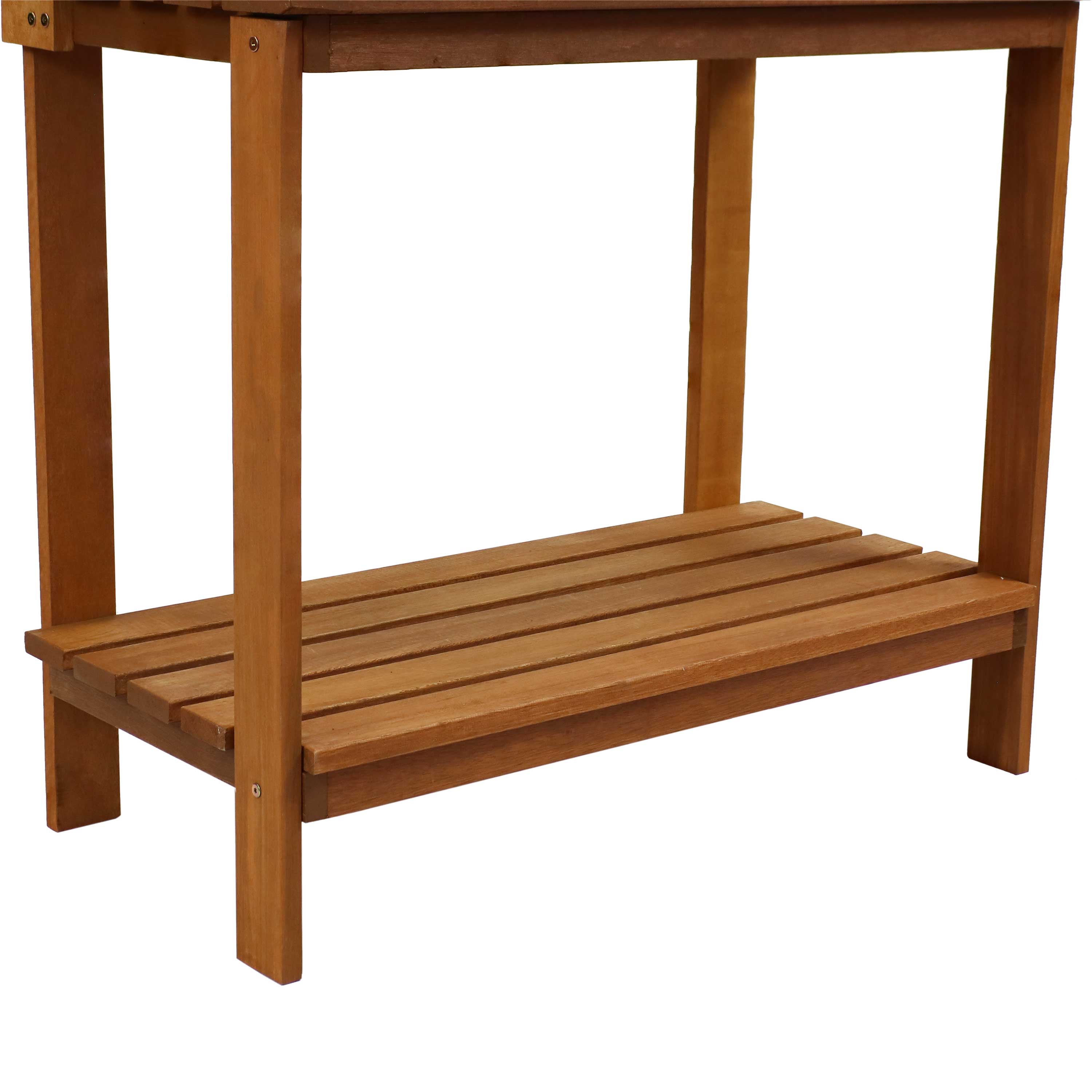 Alt View 7. Sunnydaze - Meranti Wooden Outdoor Potting Bench with Teak Oil Finish - 42 in - Brown.
