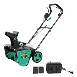 Babevy - 20" Cordless Snow Blower, 40V Brushless Electric Self-Propelled Snow Thrower w/ 2x Batteries, LED Lights, 180° Chute - Lake Green