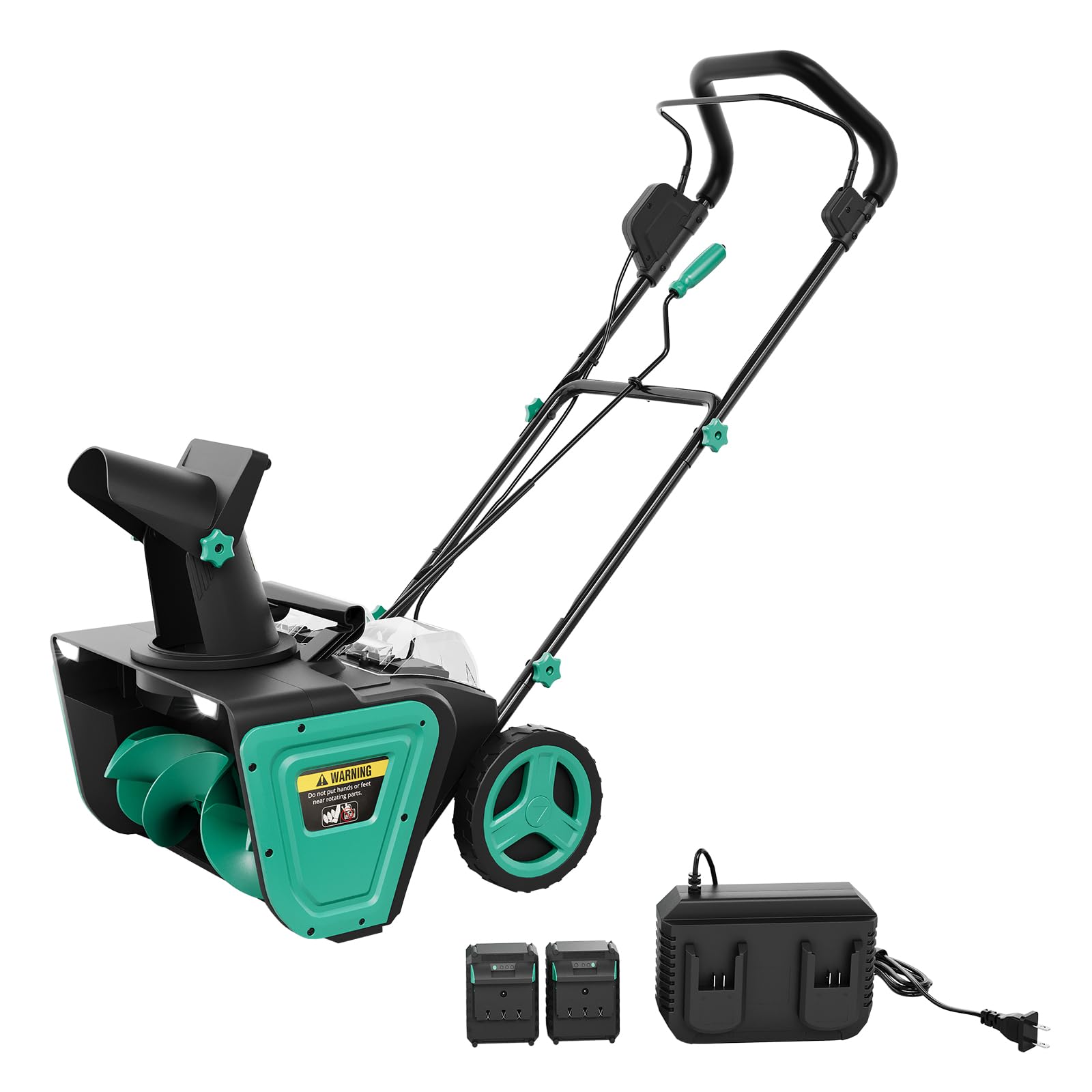 Front. Babevy - 20" Cordless Snow Blower, 40V Brushless Electric Self-Propelled Snow Thrower w/ 2x Batteries, LED Lights, 180° Chute - Lake Green.