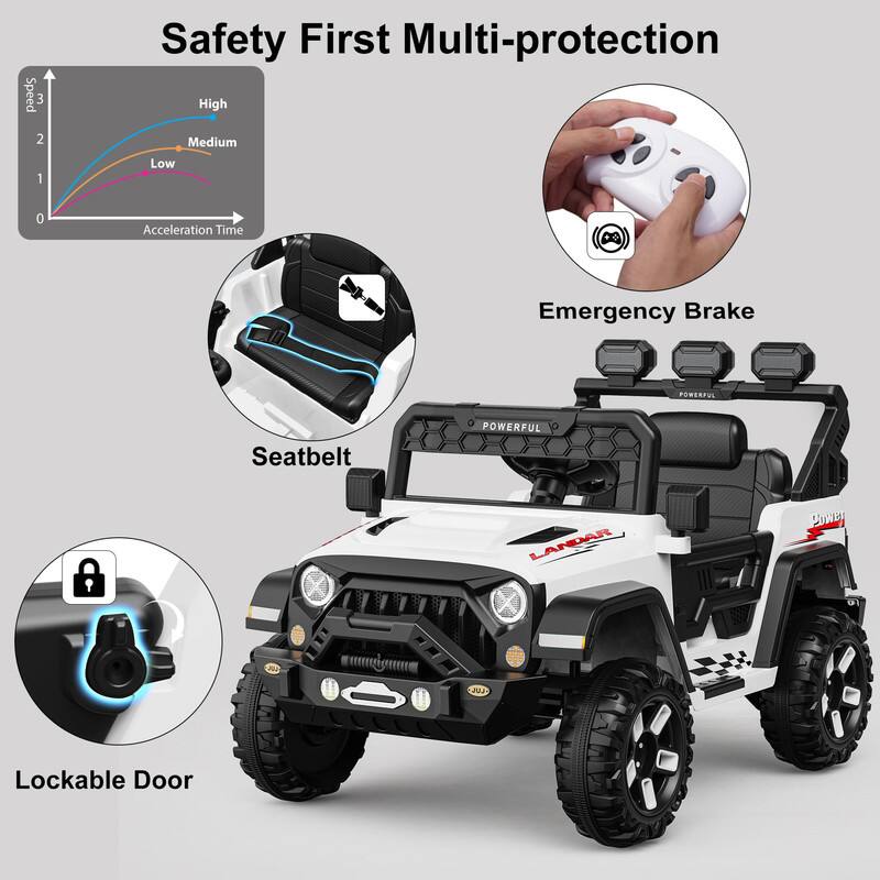 Safety First Multi-protection

- Speed: High, Medium, Low
- Acceleration Time
- Emergency Brake
- Seatbelt
- Lockable Door