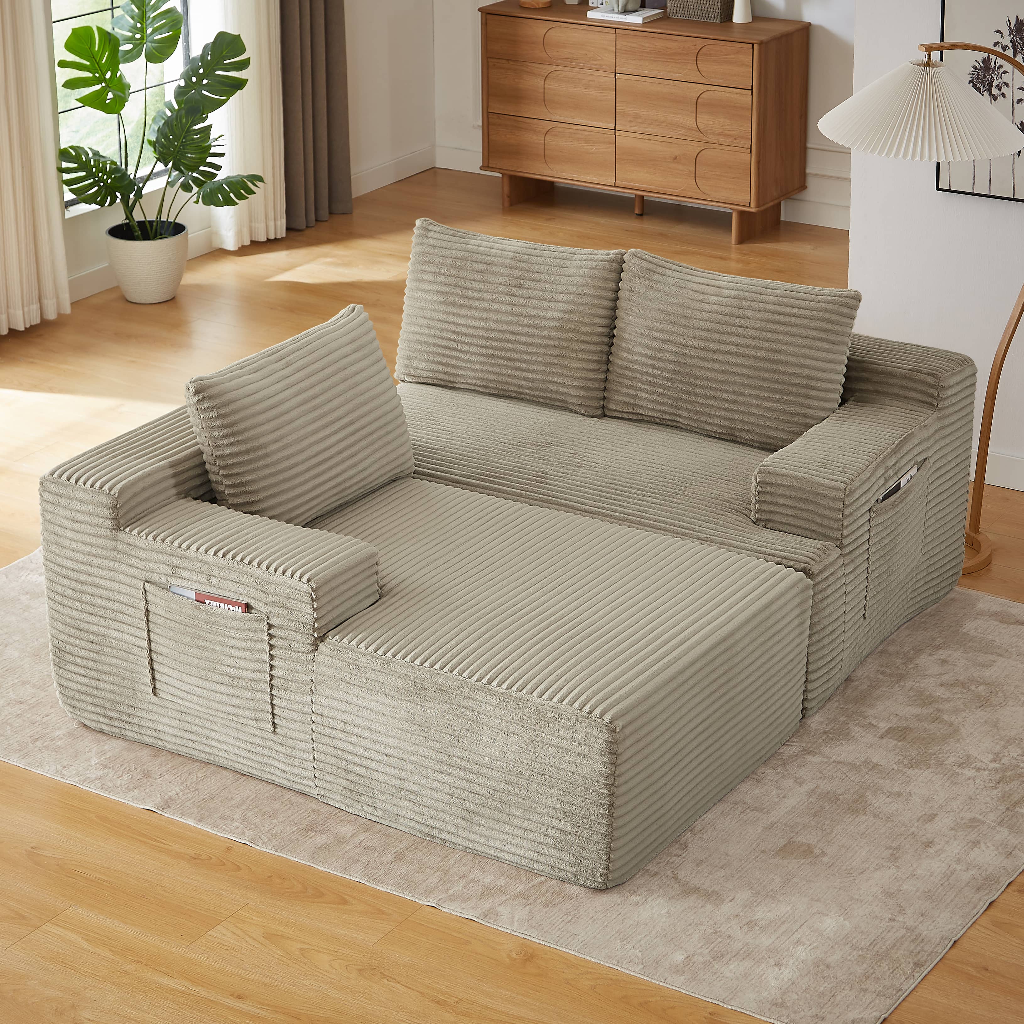 Left. Anysun - Anysun L-Shaped Left-Facing Modular Classic Corduroy Fabric Striped Sectional Sofa with Deep Seat - Camel.
