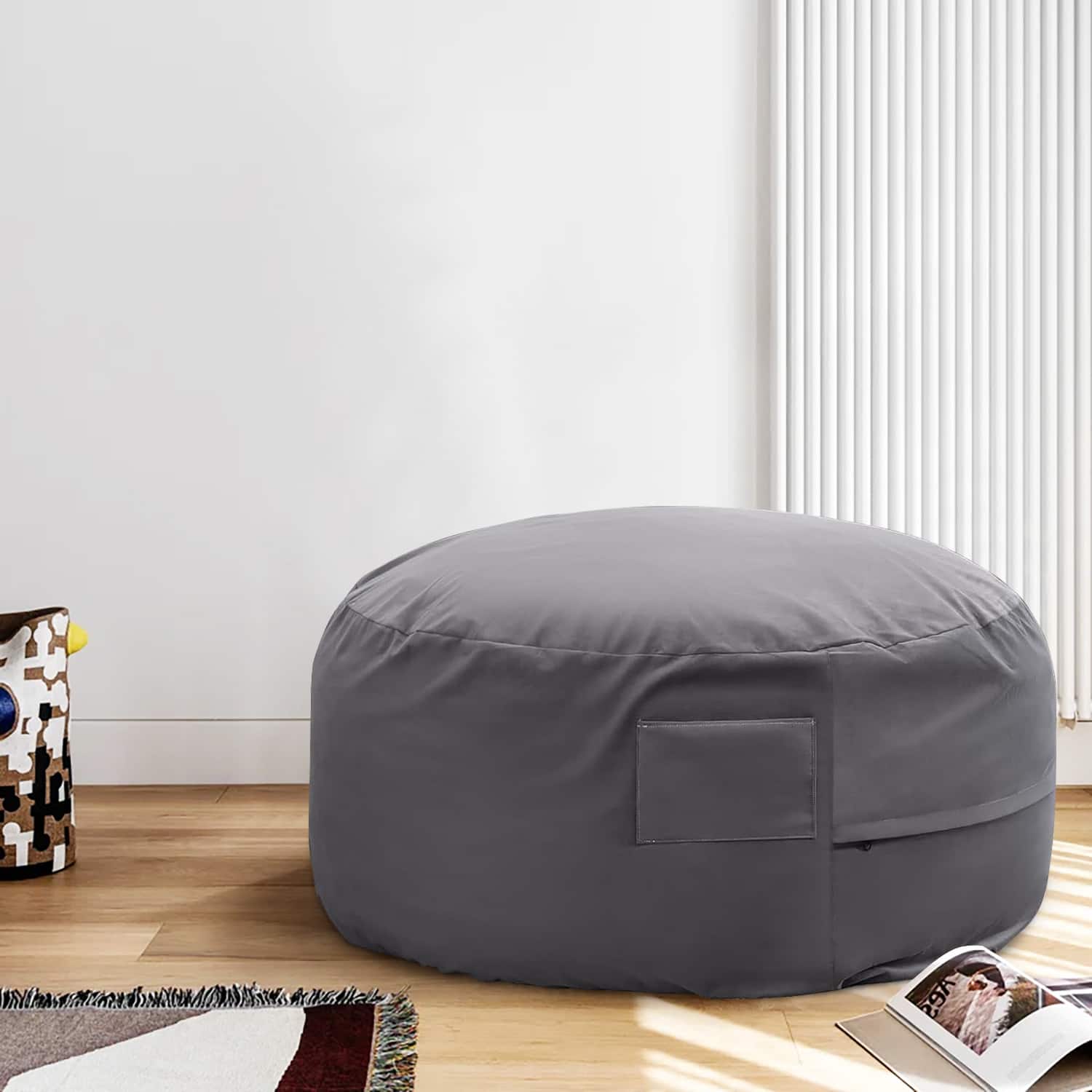 IULULU - Bean Bag Chair, Oversized for Gaming/Reading, Foam-Filled with Soft Cover, Comfy for Living/Bedroom/Dorm - Dark Gray