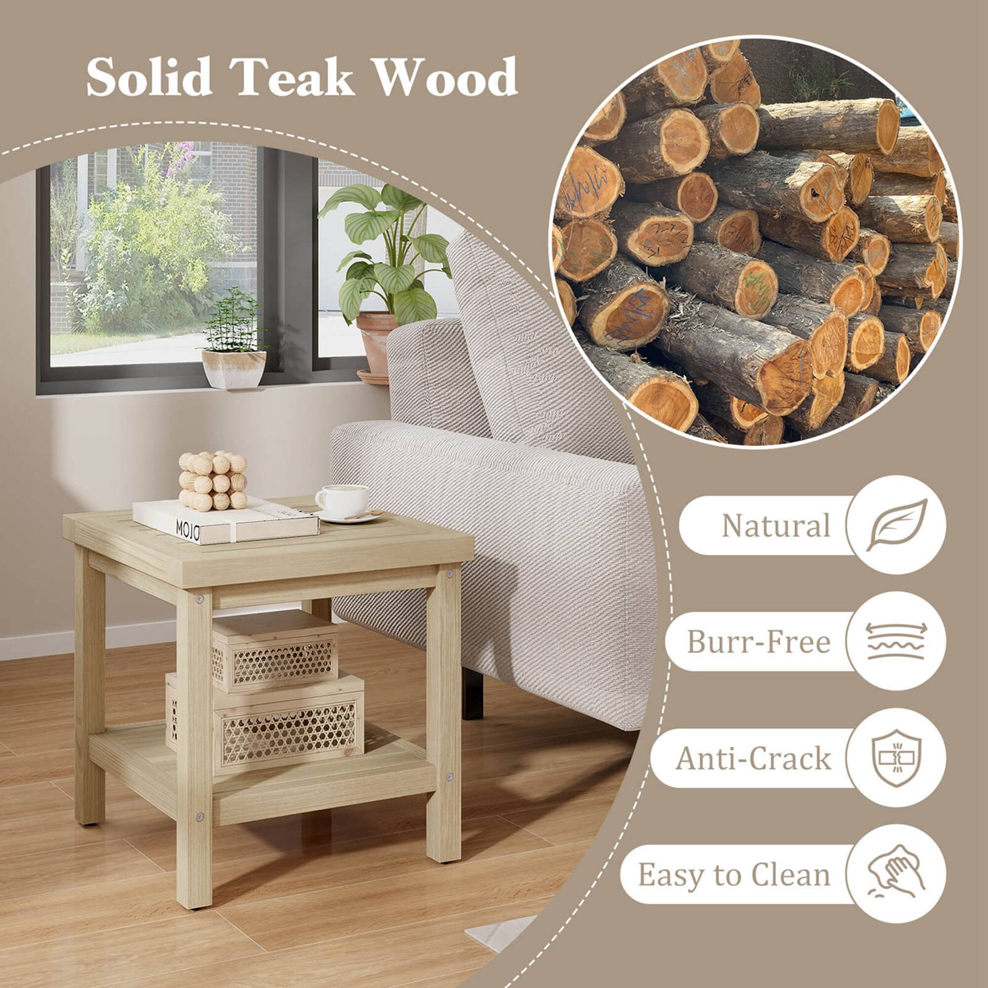 Solid Teak Wood Natural Burr-Free Anti-Crack Easy to Clean