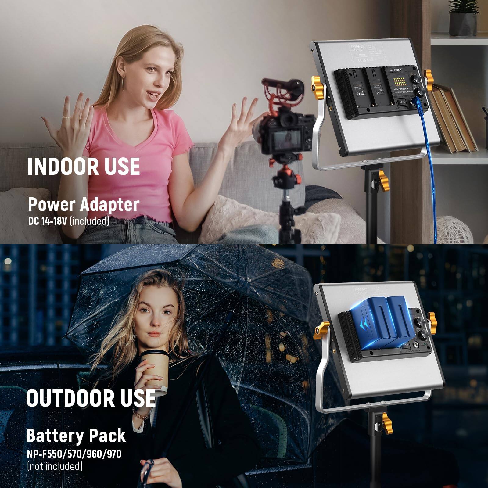 Neewer 2 Pack Dimmable Bi Color LED Video Light Kit 480 Panel with