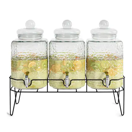 Front. Style Setter - Hamburg Triple Dispenser Set With Stand 1.5 Gal Each - Clear.