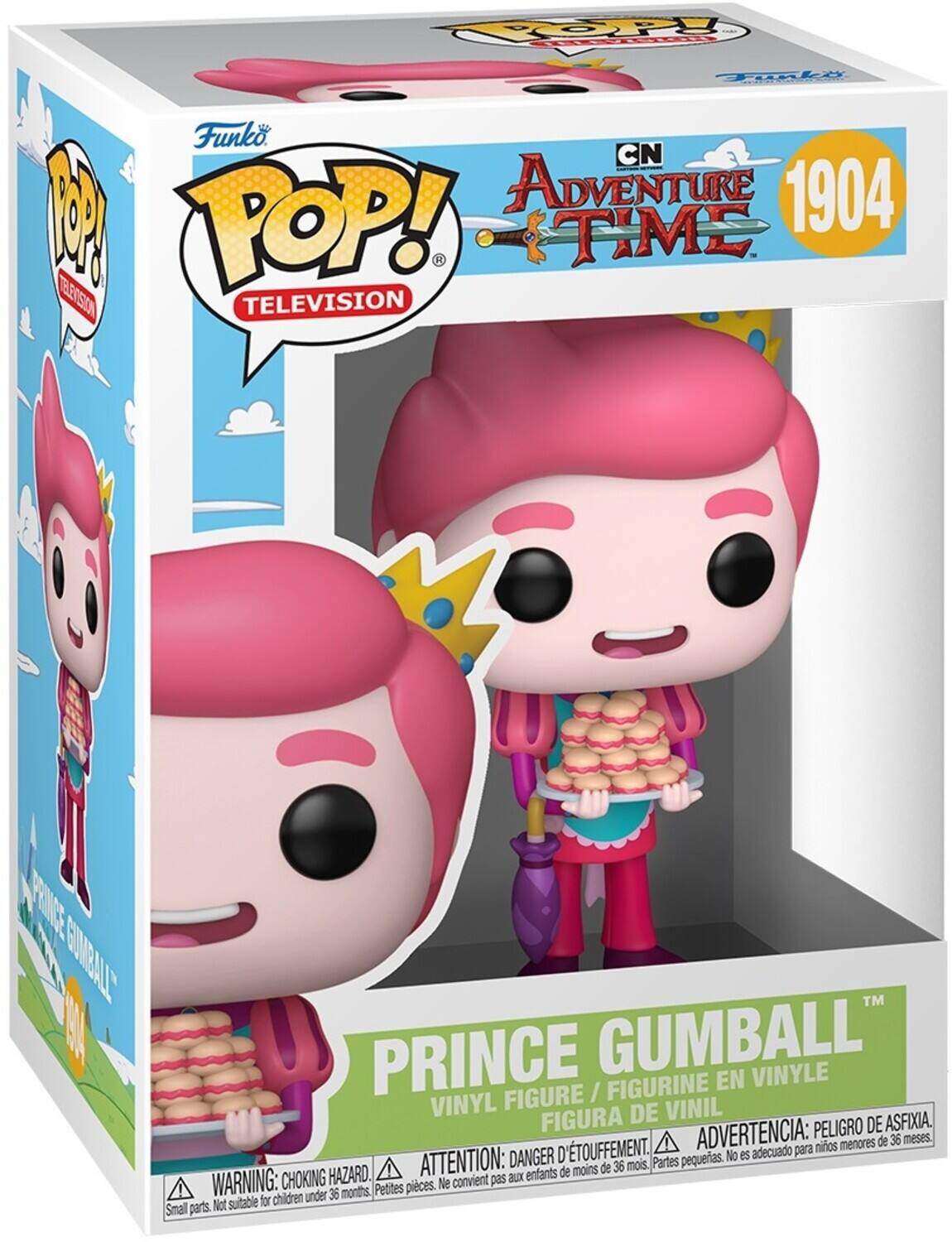 Funko POP! TELEVISION  
CN ADVENTURE TIME  
1904  
PRINCE GUMBALL  
VINYL FIGURE / FIGURINE EN VINYLE / FIGURA DE VINIL  

WARNING: CHOKING HAZARD. Small parts. Not suitable for children under 36 months.  
ADVERTENCIA: PELIGRO DE ASFIXIA. No es adecuado para niños menores de 36 meses.  
ATTENTION: DANGER D'ÉTOUFFEMENT. Ne convient pas aux enfants de moins de 36 mois.
