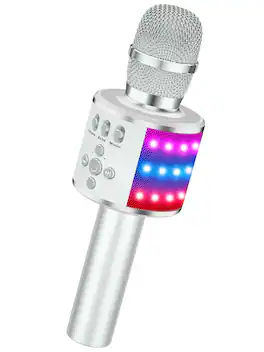 Dazzling Pops - Karaoke Microphone For Adults Microphones Singing Mic With Disco Lights Echo Effect Built in Portable - Silver