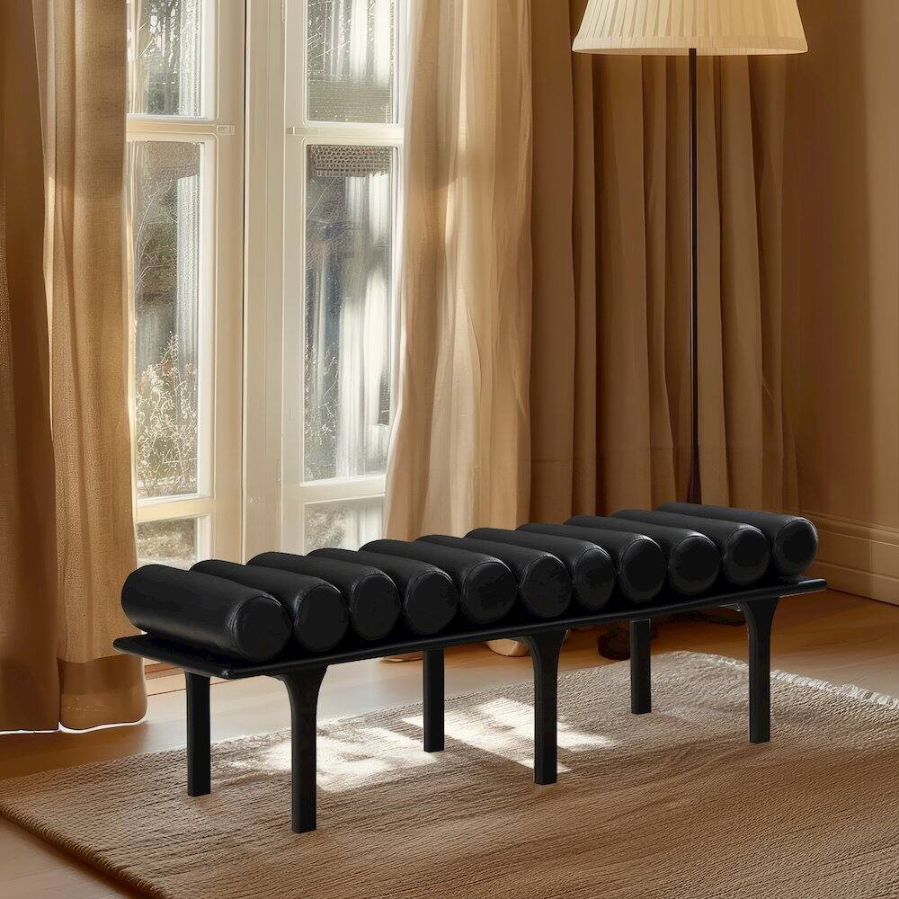 Alt View 1. Meridian Furniture - Landon Black Vegan Leather Bench - Black.