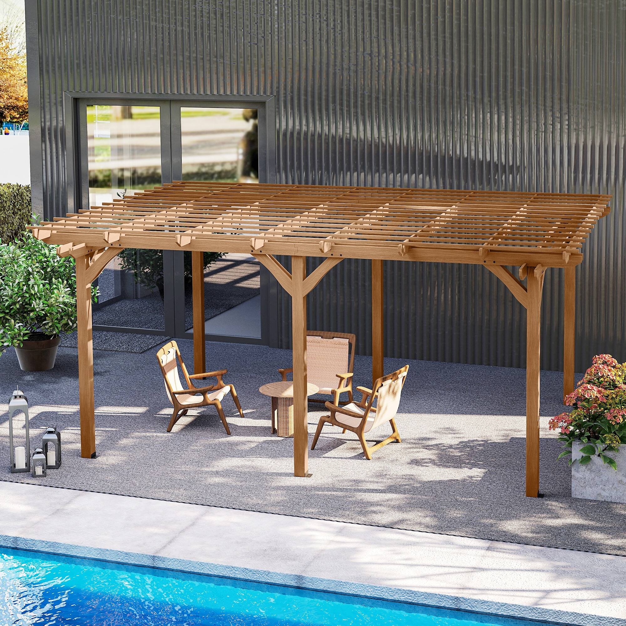 Alt View 5. Outsunny - 12' x 16' Outdoor Pergola, Wood Gazebo Grape Trellis with Stable Structure for Climbing Plant Support, Garden - Brown.