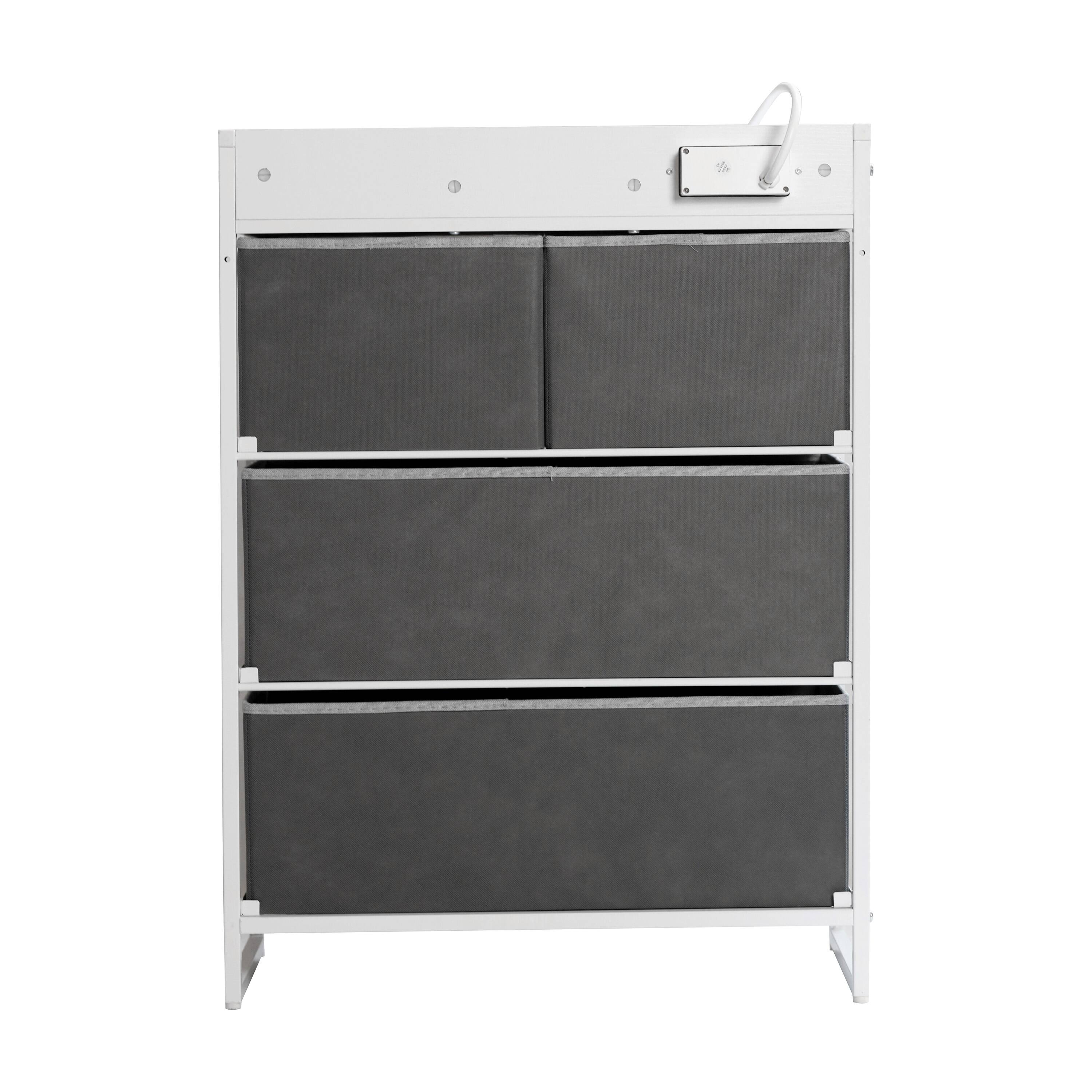 Alt View 6. Emma + Oliver - Charging Nightstand with 4 Fabric Drawers, 2 USB Ports, 1 Outlet - Gray Drawers/White Frame.