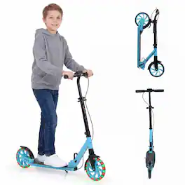Costway - Kick Scooter for Kids Teens Adults Age 8+, Foldable Scooter with Light-up Wheels - Blue