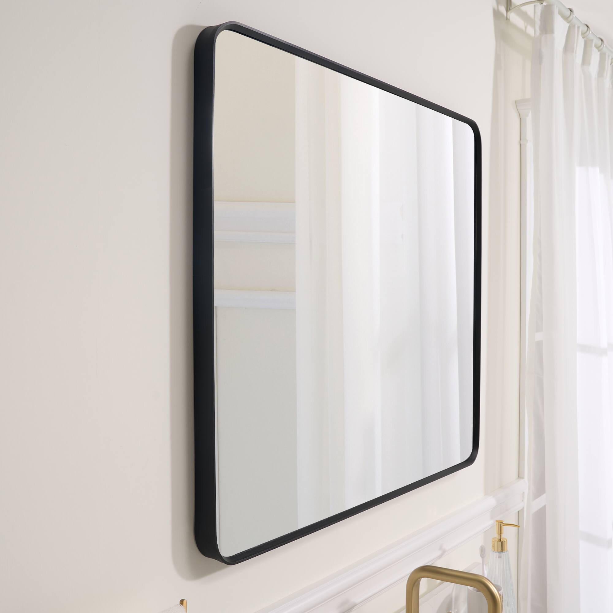 Alt View 1. WELLFOR - 30 in. W x 36 in. H Rectangular Aluminum Framed Wall-Mounted Bathroom Vanity Mirror - Matte Black.
