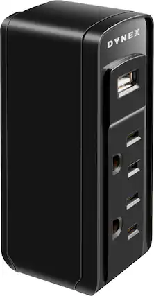 Front. Dynex™ - 2-Outlet/1-USB Surge Protector - Multicolor.