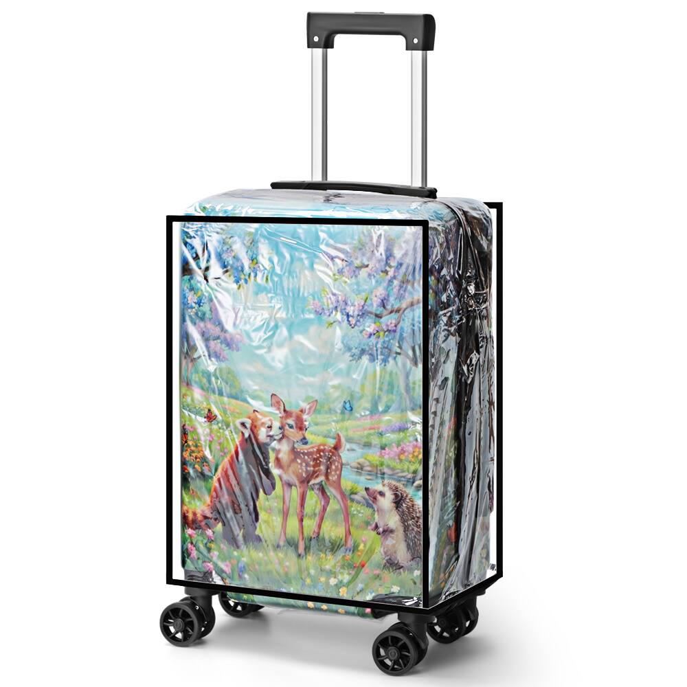 Angle. Oumilen - 20 Inch Forest Animal Carry On – PC Suitcase with Clear Cover, 360° Silent Spinner Wheels - Multicolor.