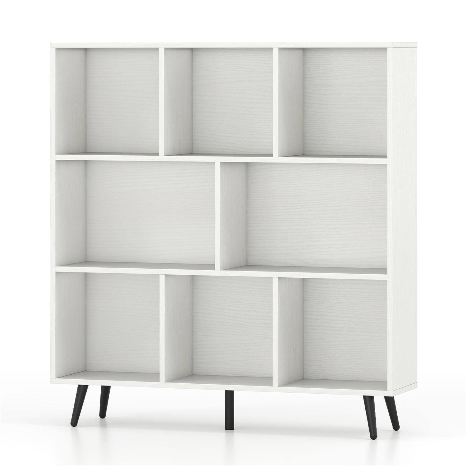 Front. Pefilos - 8-Cube Bookcase - 5 Tapered Metal Legs Anti-Tip, Easy-Clean Surface, White - White.