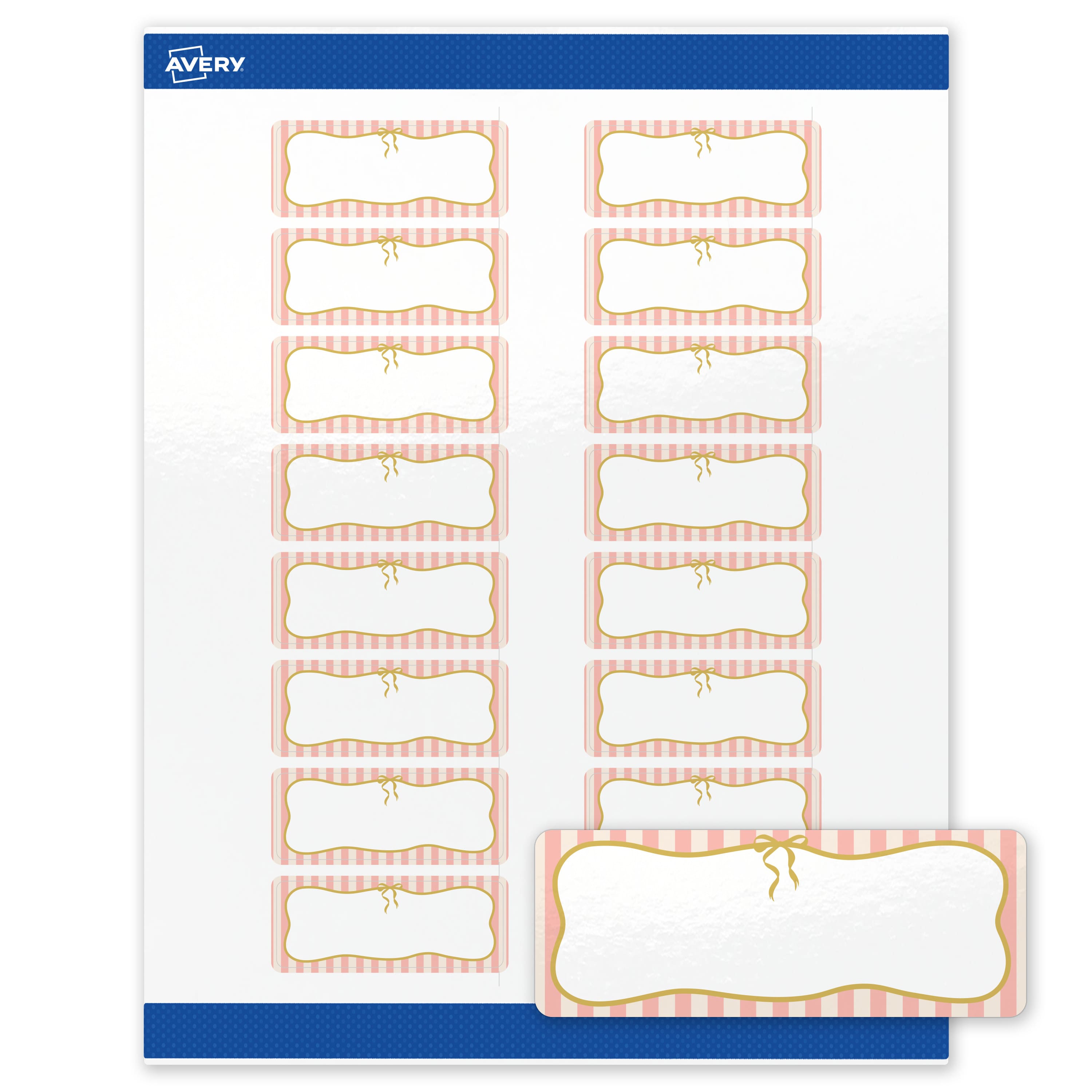 "Avery - Labels, 1"" x 2-5/8"", Glossy Pink Stripes/Gold Bow - White" price history on PriceWatchPro