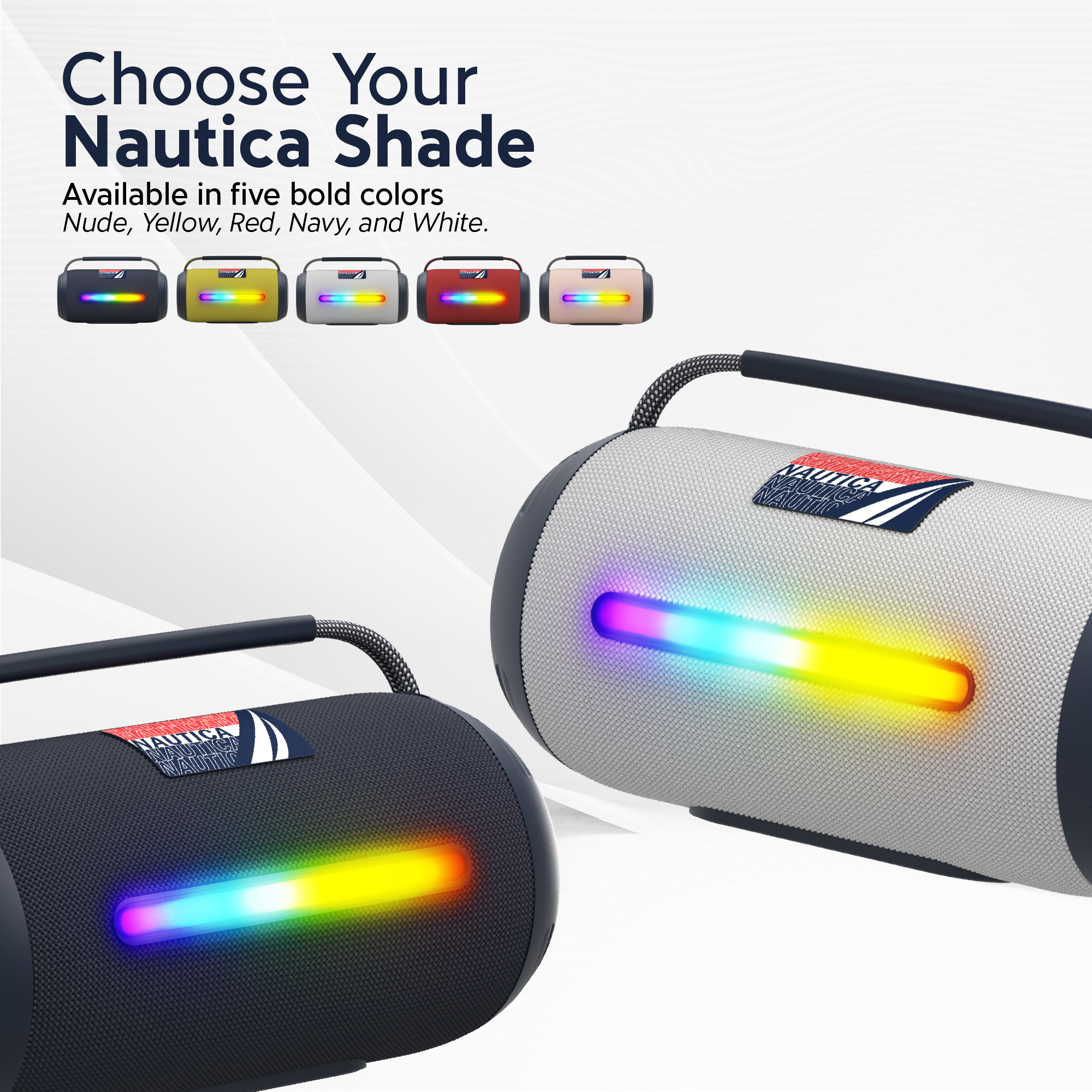 Choose Your Nautica Shade

Available in five bold colors: Nude, Yellow, Red, Navy, and White.