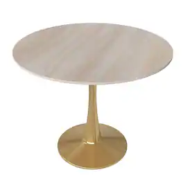 LeisureMod - Bristol 31" Round Minimalist Dining Table, Sintered Stone or MDF Top - Space-Saving Pedestal Base Kitchen & Cafe Table - Stone - Natural Wood