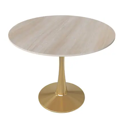 Front. LeisureMod - Bristol Modern 35" Round Dining Table MDF/Sintered Stone Top - Pedestal Base for Kitchen, Cafe, and Restaurant - Stone - Natural Wood.