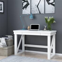 Aukfa - Computer Desk - Weathered White MDF, 100lb Desktop, Storage Drawer, 47.5"W x 30"H, Quick Assembly