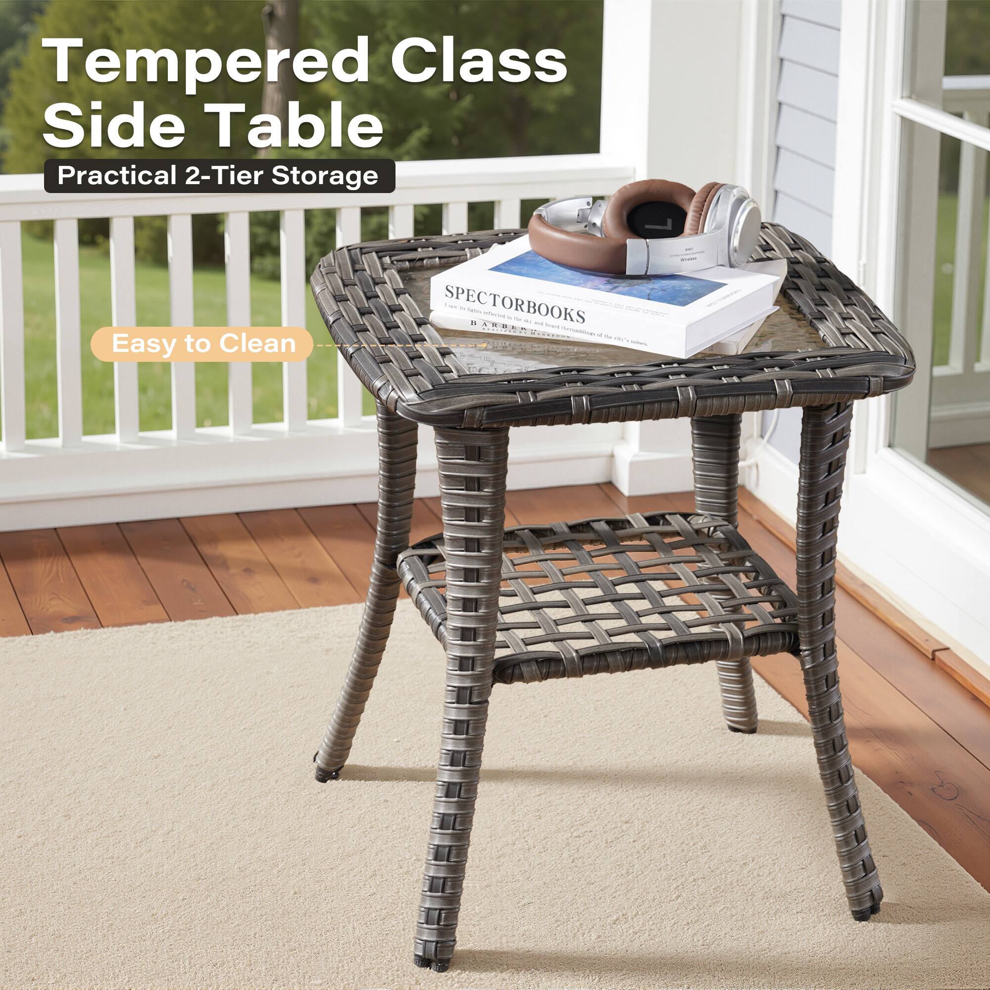 Tempered Glass Side Table  
Practical 2-Tier Storage  
Easy to Clean