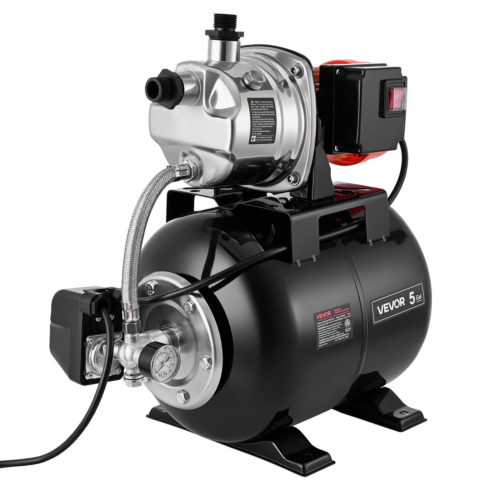 VEVOR - 1 HP Shallow Well Pump with Pressure Tank, 120V 1000 GPH, Stainless Steel Irrigation Jet Pump with 5-Gal Tank - Orange;Black price history on PriceWatchPro