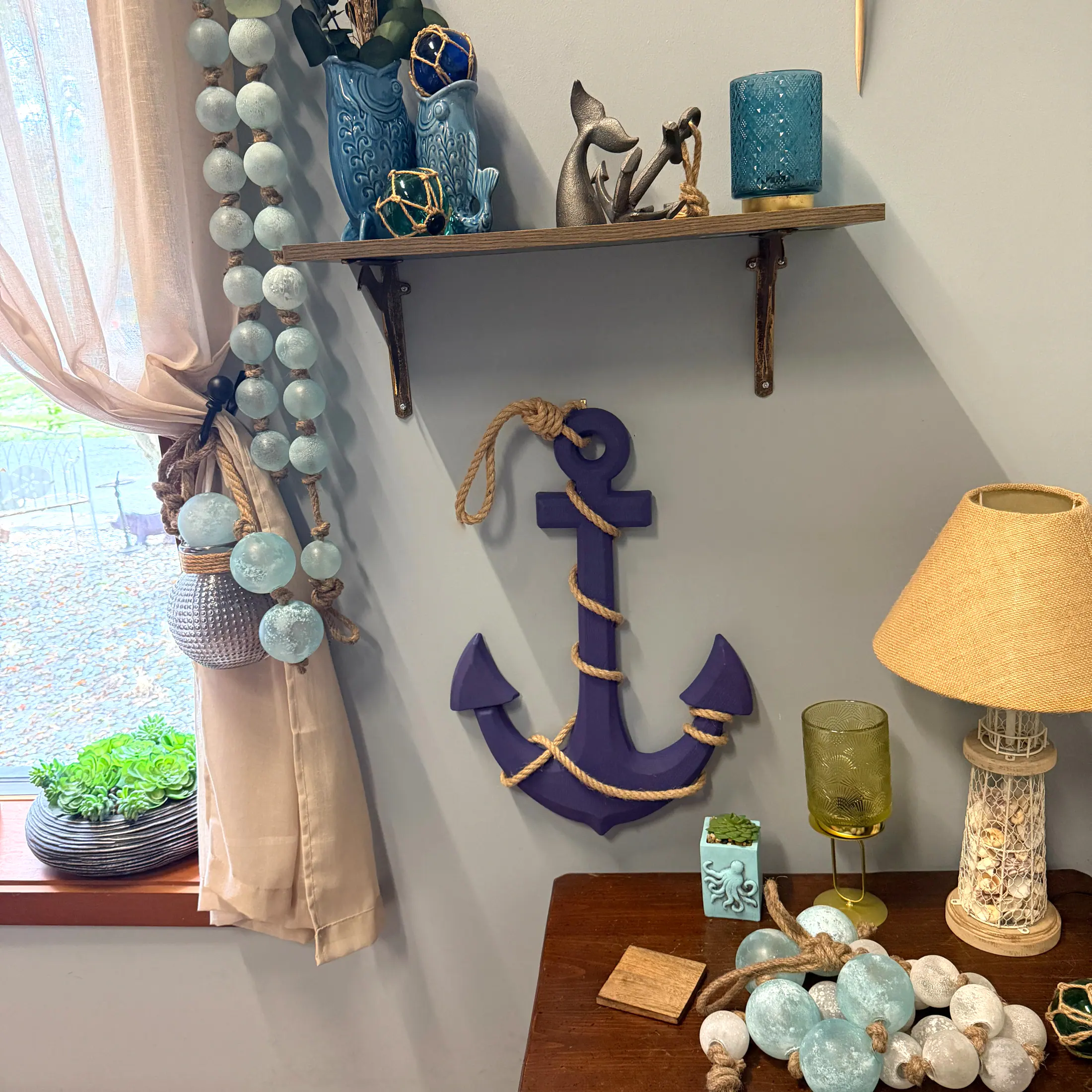 Alt View 6. Zeckos - Large 24"x16" Ship Anchor & Rope Wall Hanging - Hand-Painted Purple Finis - Purple.