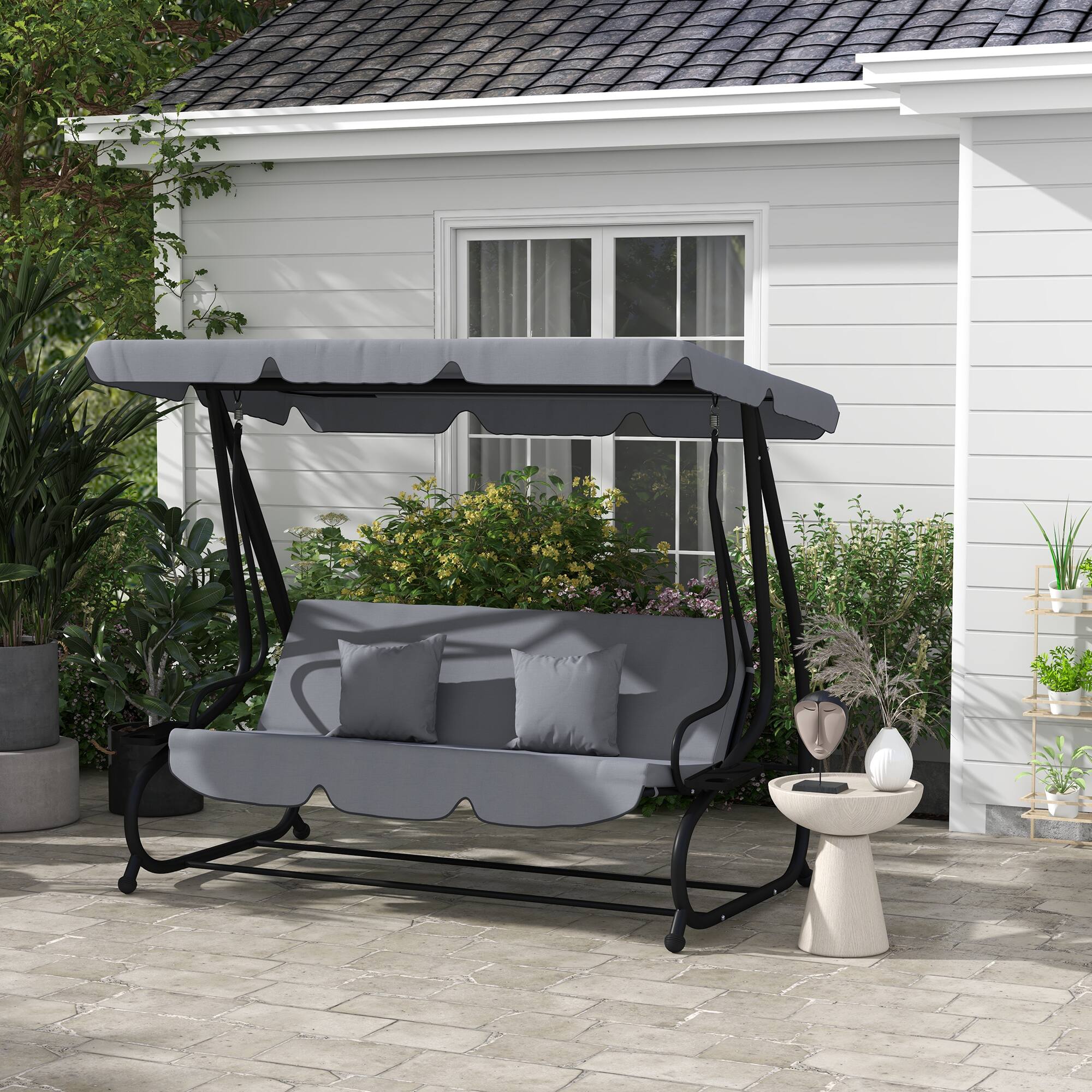 Angle. Outsunny - Outsunny 3-Seat Outdoor Patio Swing Chair Converting Flatbed.