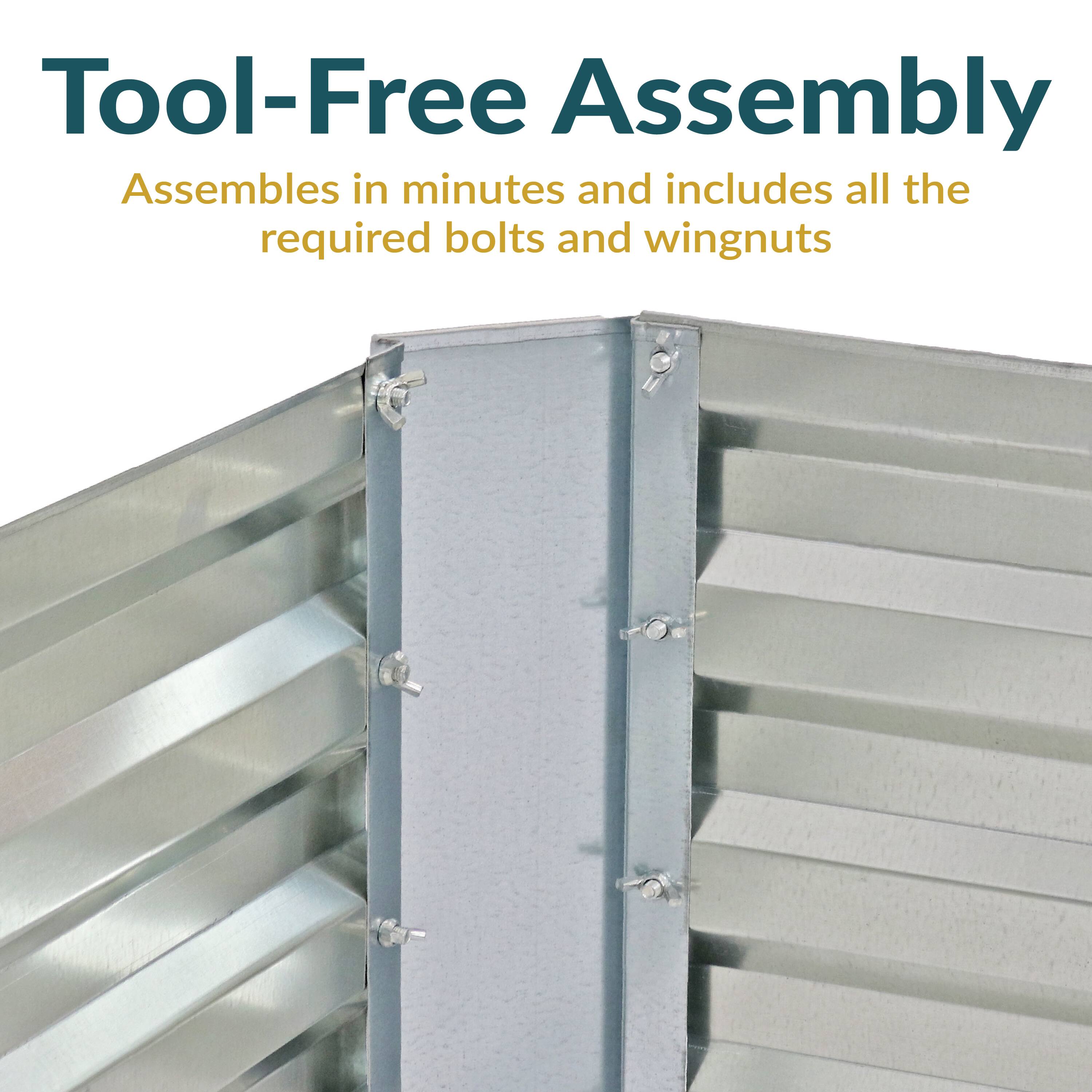 Tool-Free Assembly  
Assembles in minutes and includes all the required bolts and wingnuts