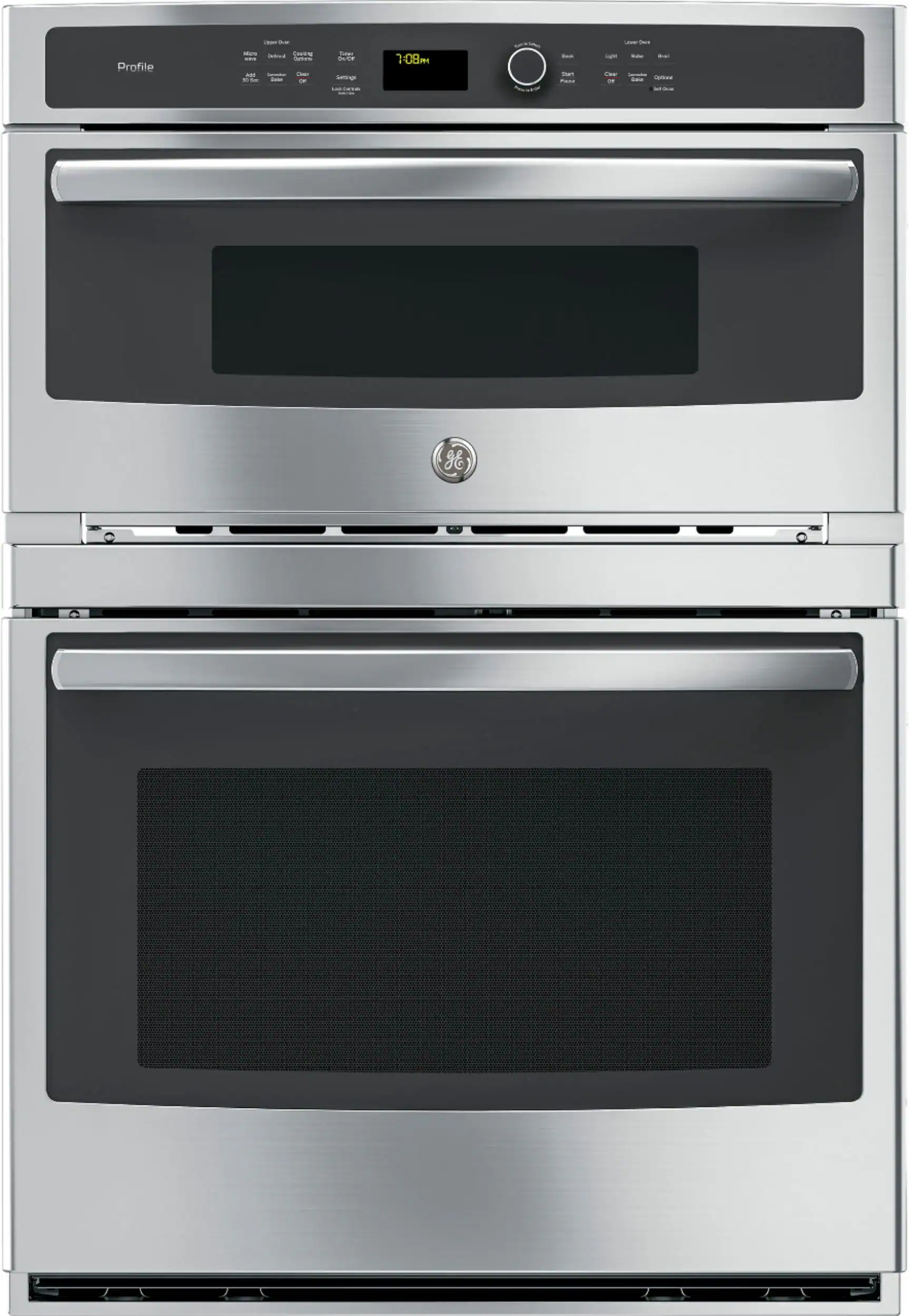 Front. GE Profile - 30" Built-In Single Electric Convection Wall Oven with Built-In Microwave - Stainless Steel.