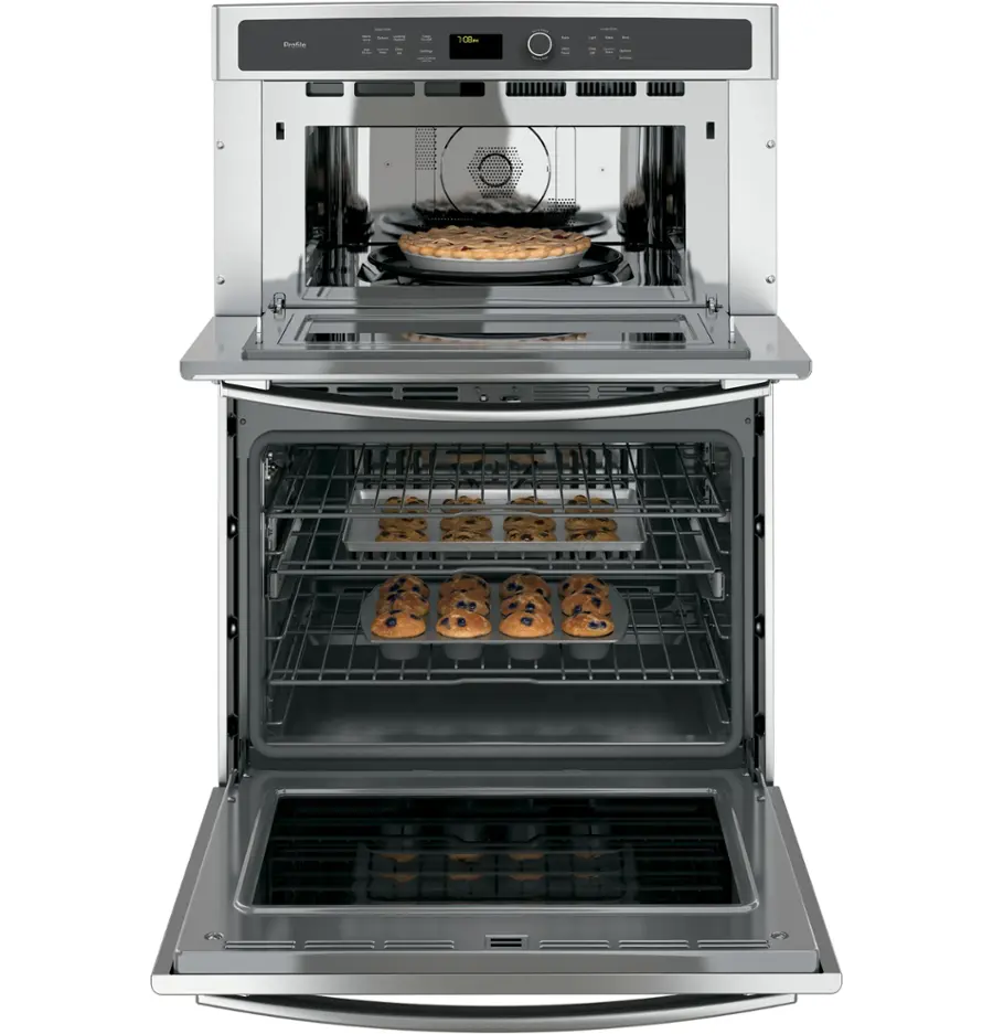 Alt View 13. GE Profile - 30" Built-In Single Electric Convection Wall Oven with Built-In Microwave - Stainless Steel.