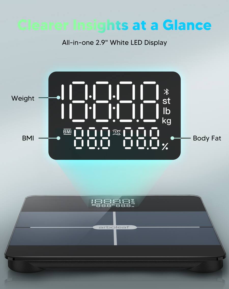 Arboleaf Smart Scale for Body Weight, 3 in 1 LED Display, Bluetooth ...