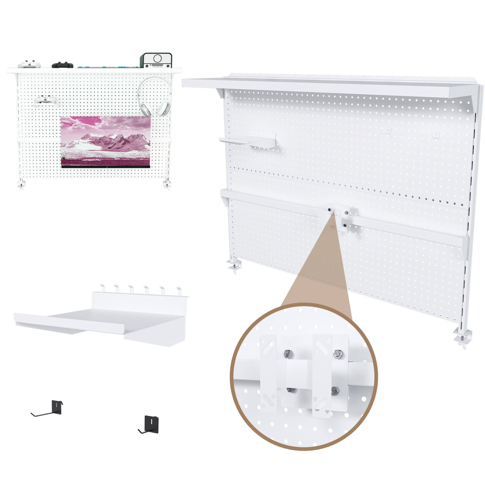 Alt View 9. GOODSILO - Steel Clamp-On Desk Pegboard Organizer with Single Monitor Stand and Modular Storage Panel - White.