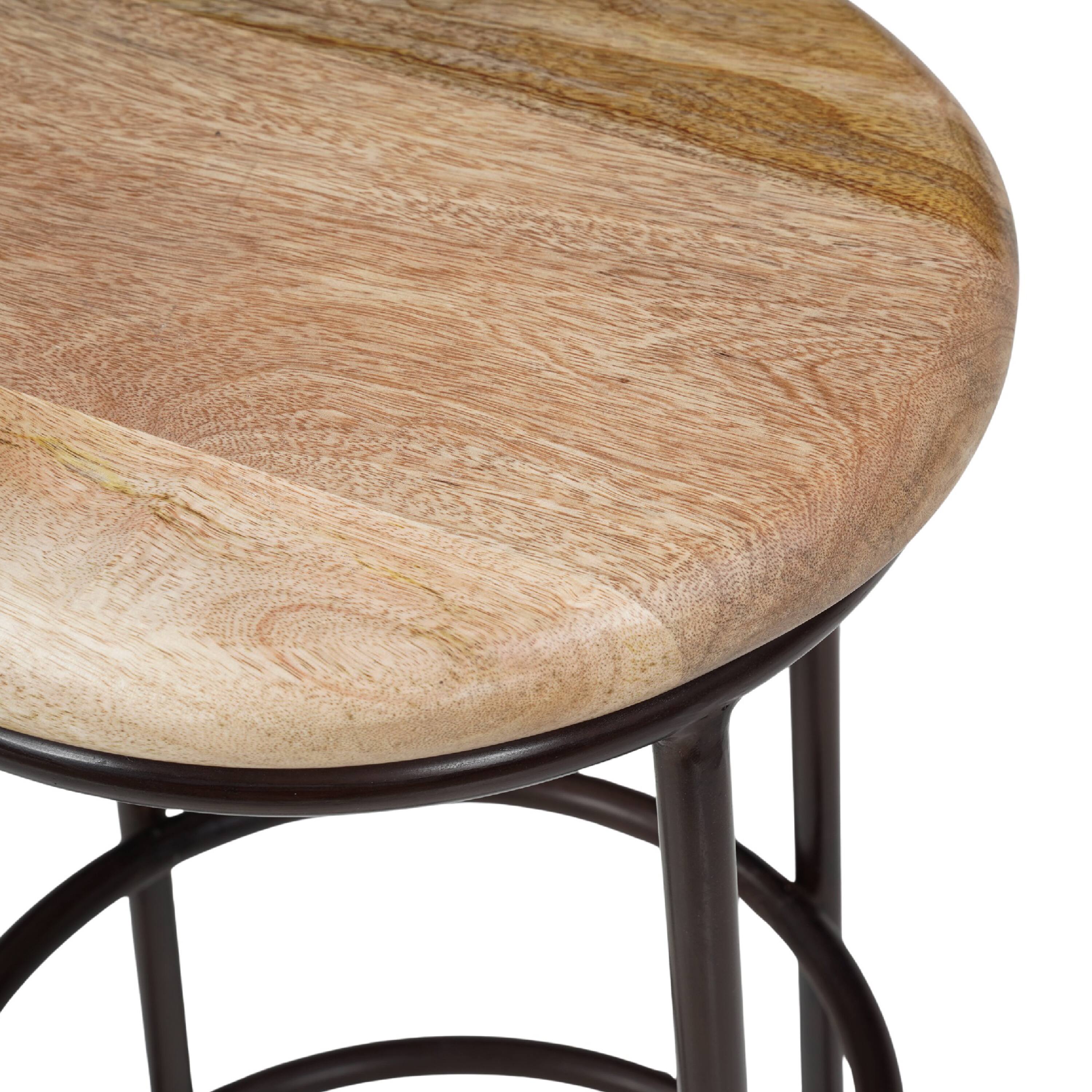 Left. Manhattan Lane - 24 Inch Mango Wood Counter Height Barstool With Iron Base - Brown and Black.