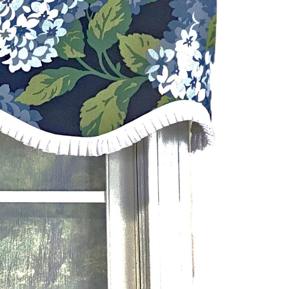 Left. RLF Home - RLF Home Hydrangea Ruffled Provance valance Navy. 3" Rod Pocket 50" x 17" - Navy.