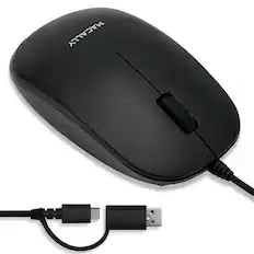 Front. Macally - Macally Wired Mouse for Mac and PC - Dual USB C + A Plug - Simple Ambidextrous 3 Button USB Mouse Wired - Black - Black.
