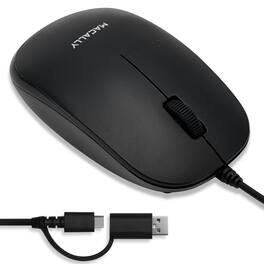 Macally - Wired Mouse for Mac and PC - Dual USB C + A Plug - Simple Ambidextrous 3 Button USB Mouse Wired - Wired - Black