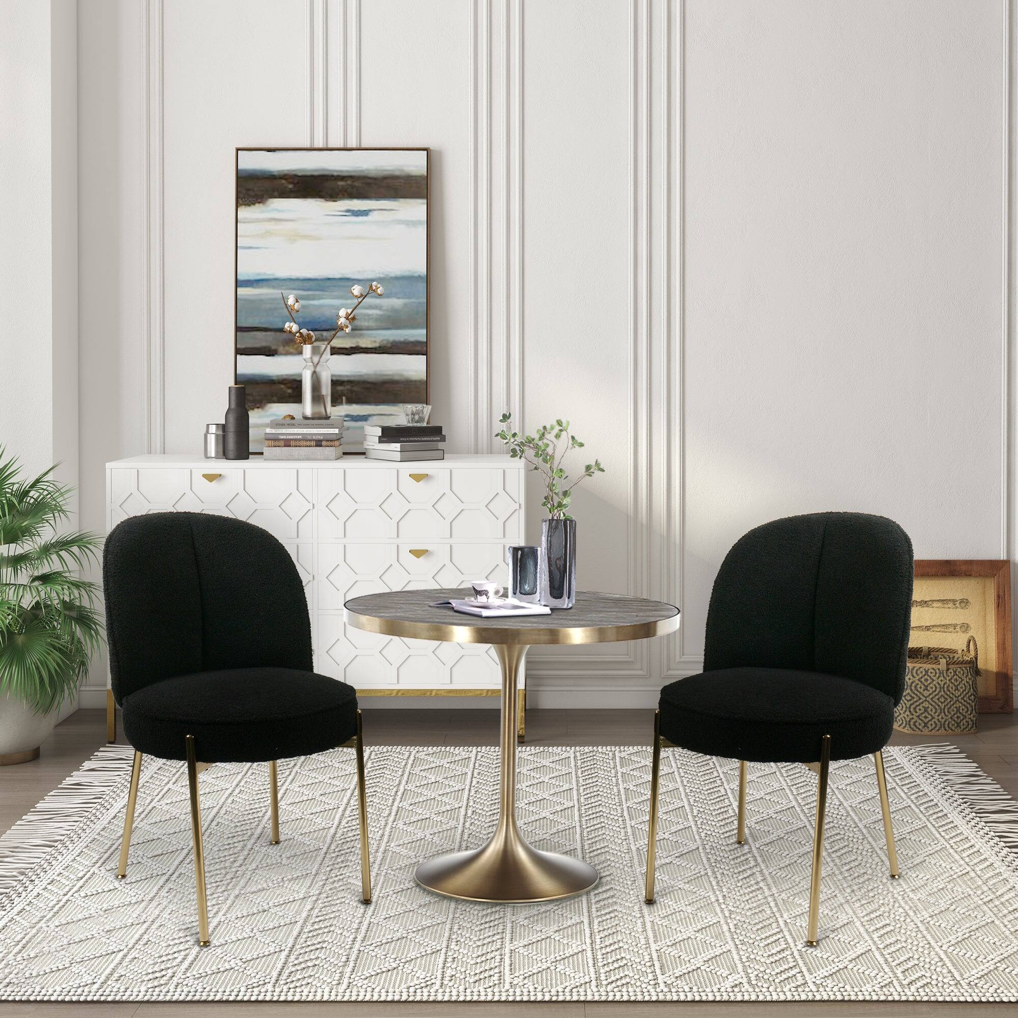 Alt View 2. Boyel Living - Teddy Fabric Dinning Chair in Black with Adjustable Foot Nails (Set of 2) - Black.