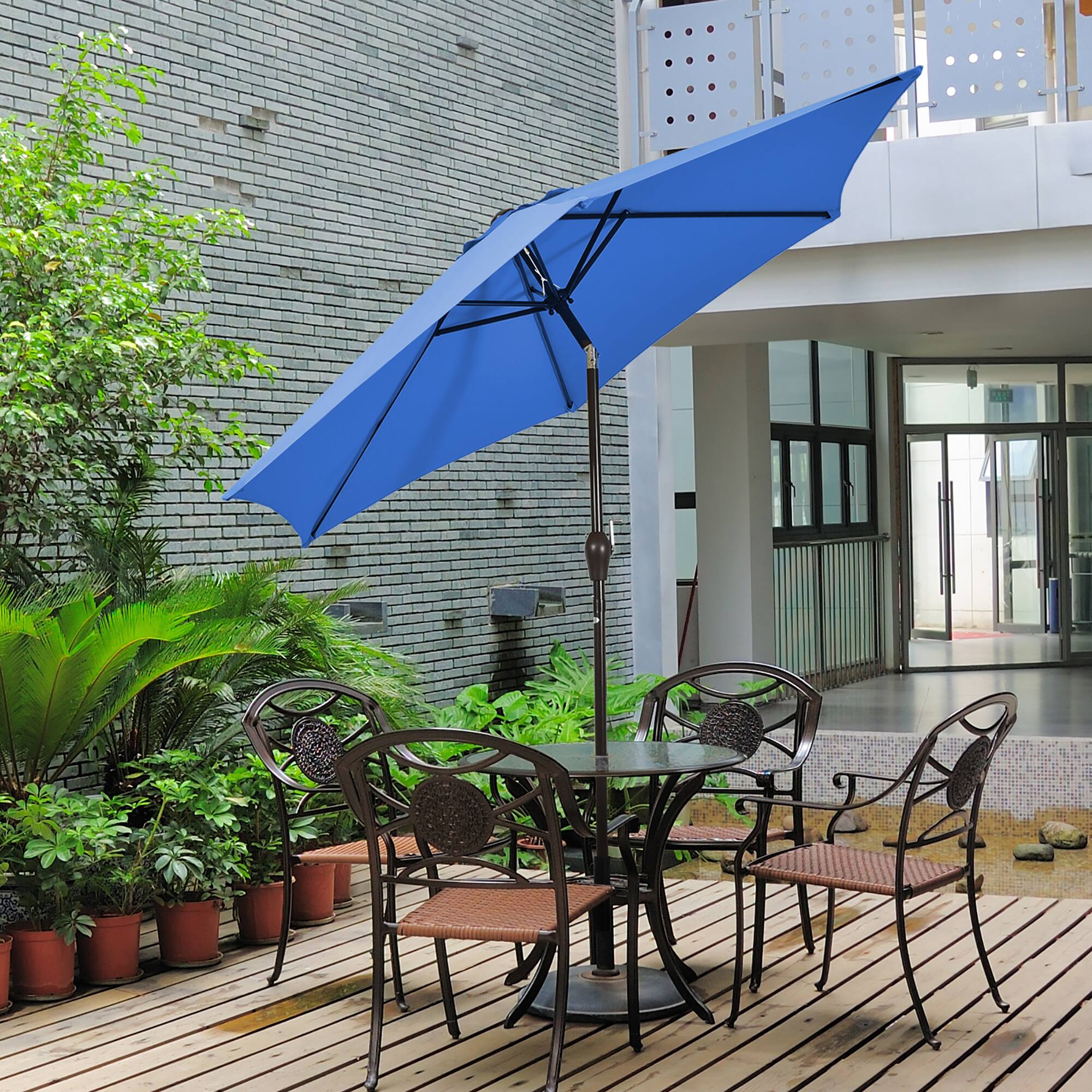 Alt View 5. Costway - 9Ft Outdoor Market Patio Table Umbrella Push Button Tilt Crank Lift Blue - Blue.