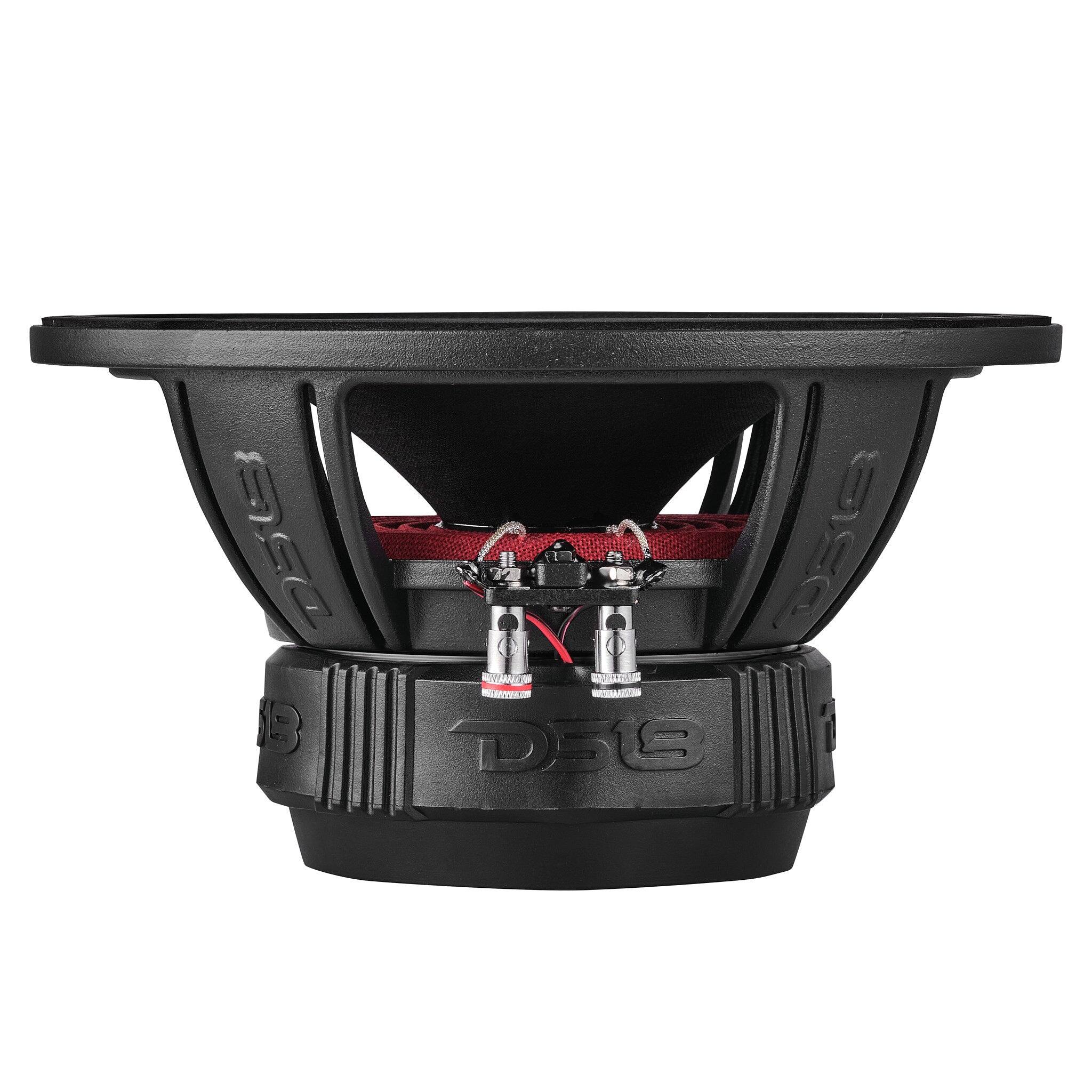 Left. DS18 Audio - PRO-HY 8" 2-way Coaxial Mid-Range Speaker with Built-in Driver and Grille, 250W RMS 4-Ohm.