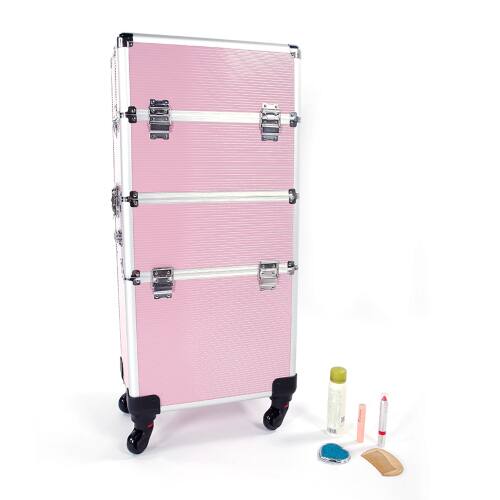 Alt View 6. Winado - 3 in 1 Rolling Makeup Train Case Large Cosmetic Trolley with 360° Rotation Wheels Professional for Nail Dresser Hairstyl - Light Pink.