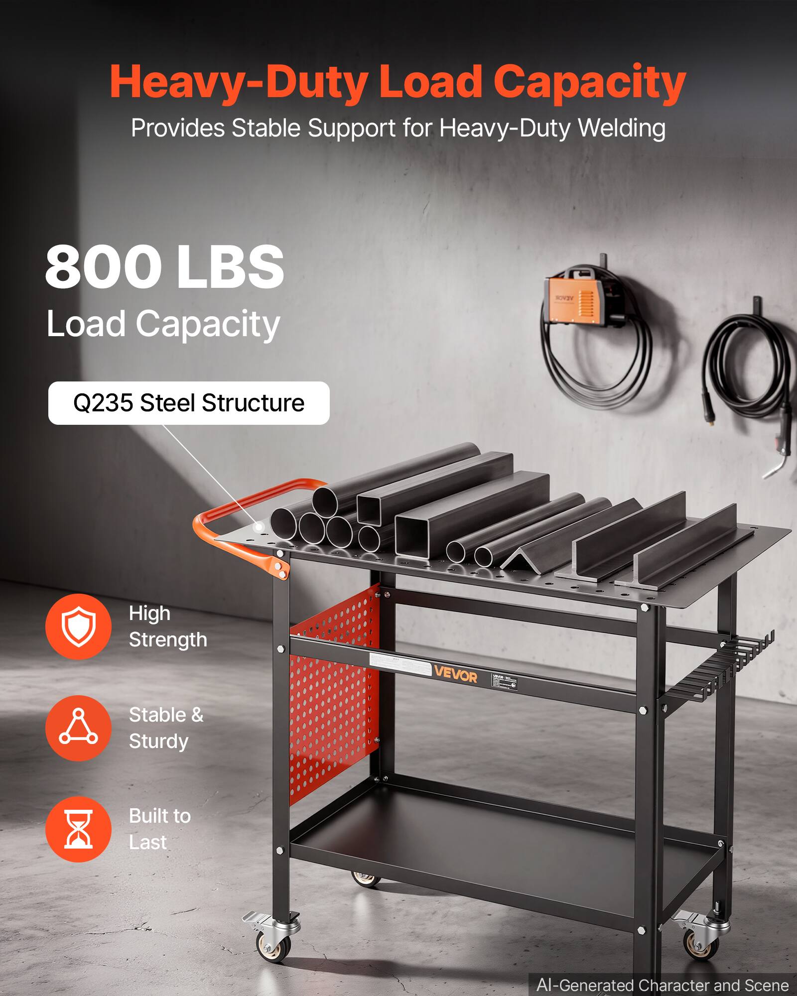 Heavy-Duty Load Capacity Provides Stable Support for Heavy-Duty Welding

800 LBS Load Capacity

Q235 Steel Structure

High Strength

Stable & Sturdy

Built to Last

VEVOR

AI-Generated Character and Scene