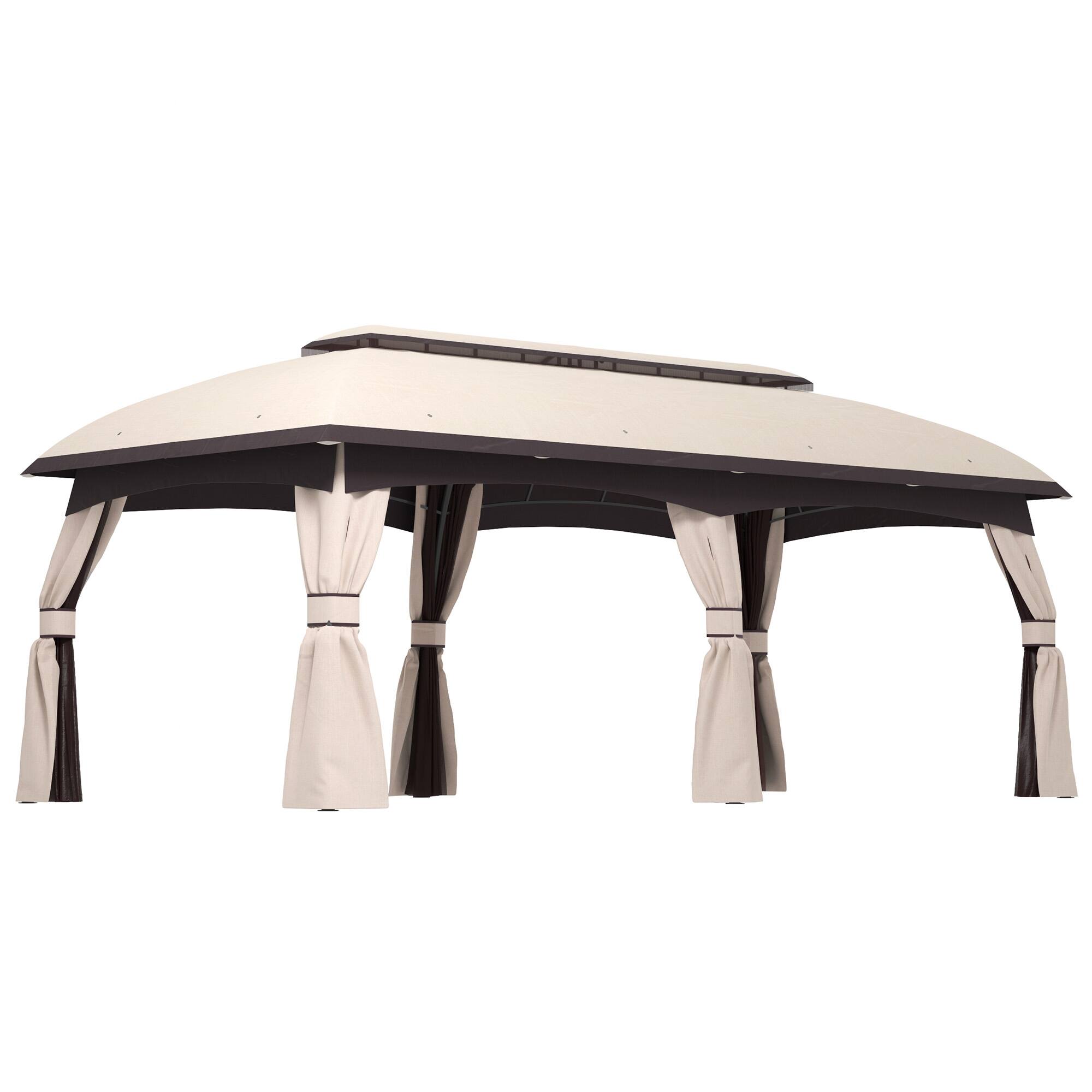 Front. Outsunny - Patio Gazebo, Outdoor Gazebo Canopy Shelter with Netting, Vented Roof, Steel Frame for Garden, Lawn - Beige.