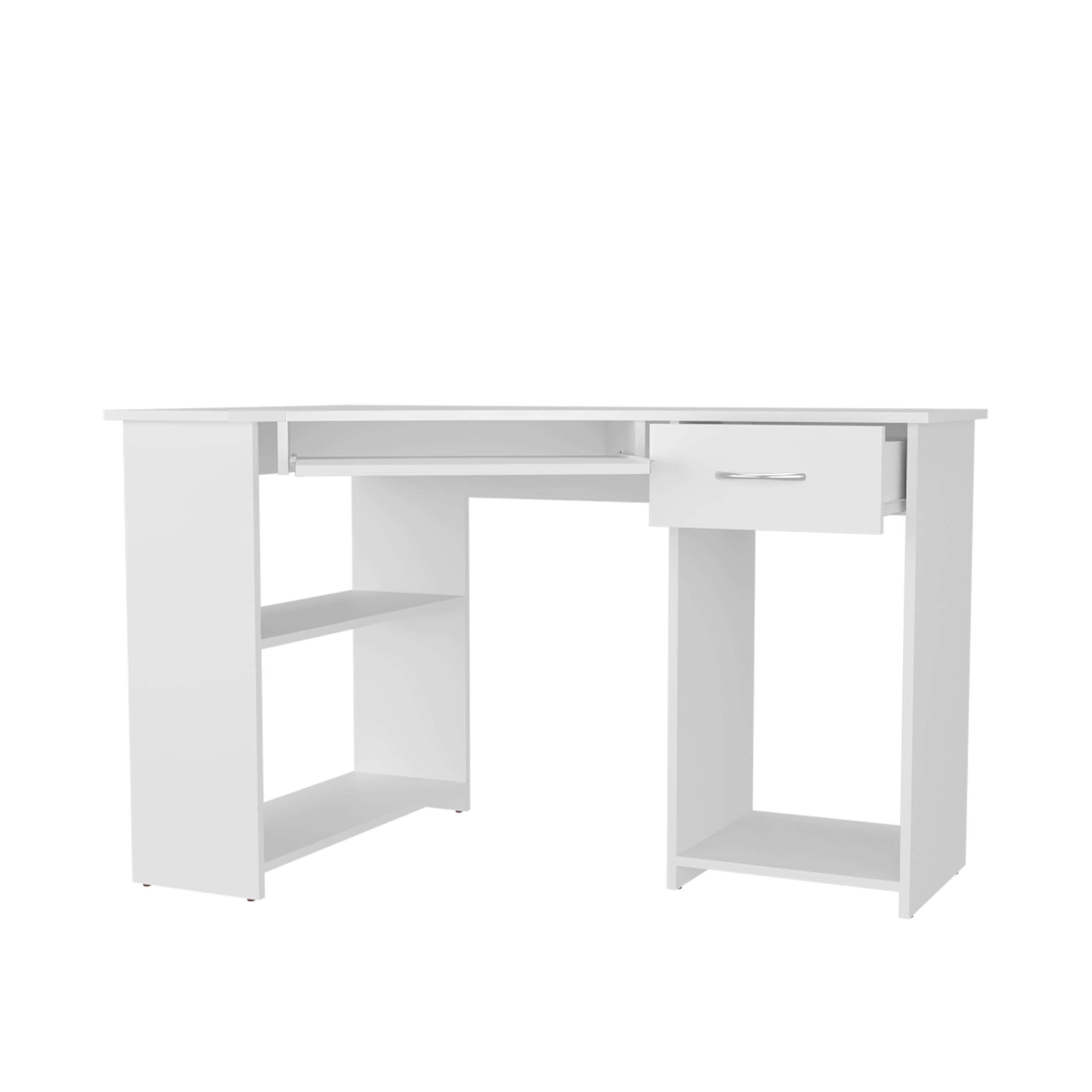 Angle. Tiramisubest - Corner Computer Desk, L-Shaped Home Office Desk with Drawer, Shelves, and CPU Space, White - White.